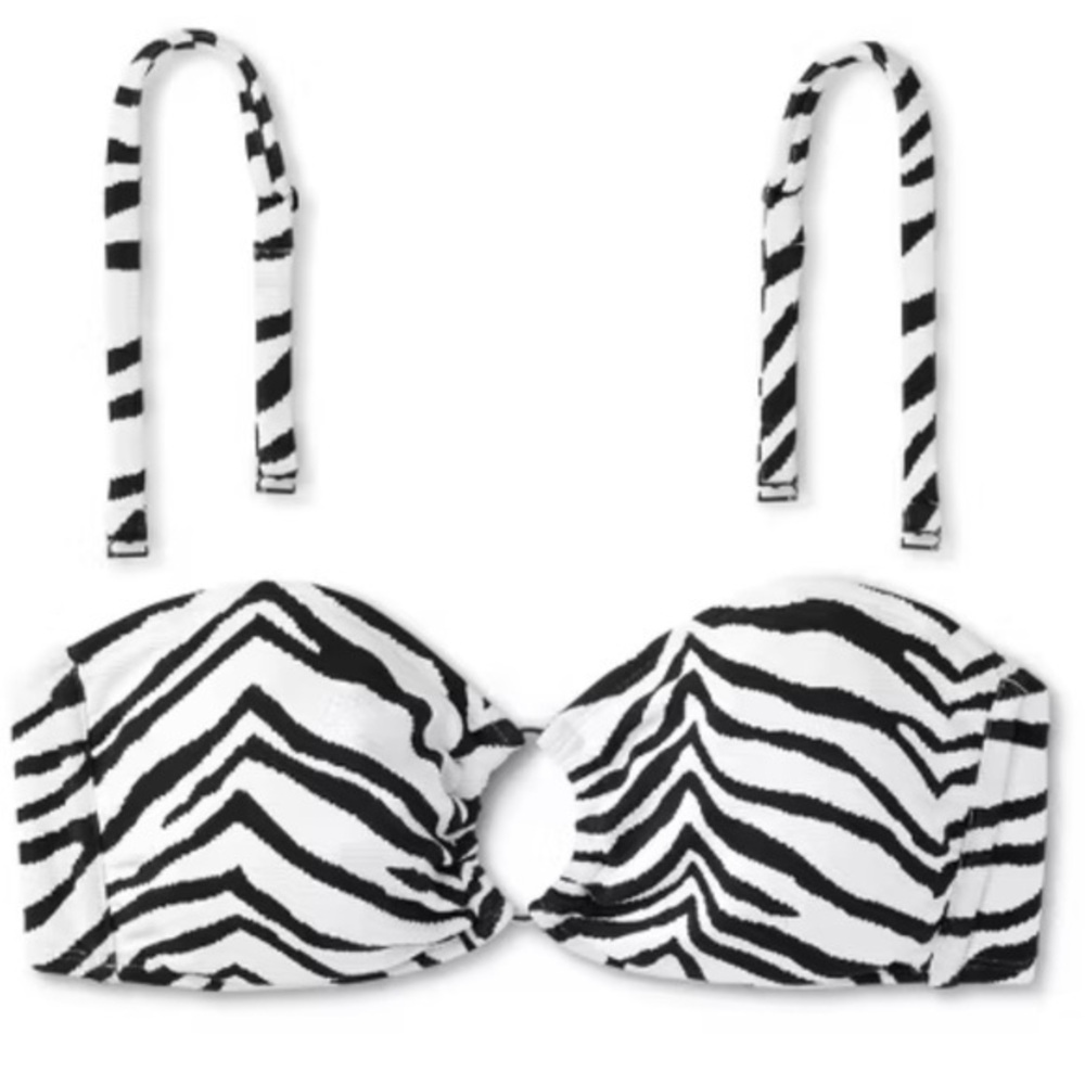 WILD FABLE Textured Bandeau Bikini Top with Center Front Hardware Zebra Print -M